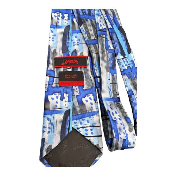 J. Garcia Jerry VTG Collection 57 Silk Necktie Tie Dead Head Blue Gray Black 62” - Picture 2 of 6